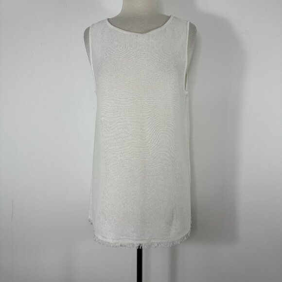 NWT J. Jill Top Womens Medium White Cream Linen Rayon Frayed Hem Sleeveless Knit - Picture 1 of 10